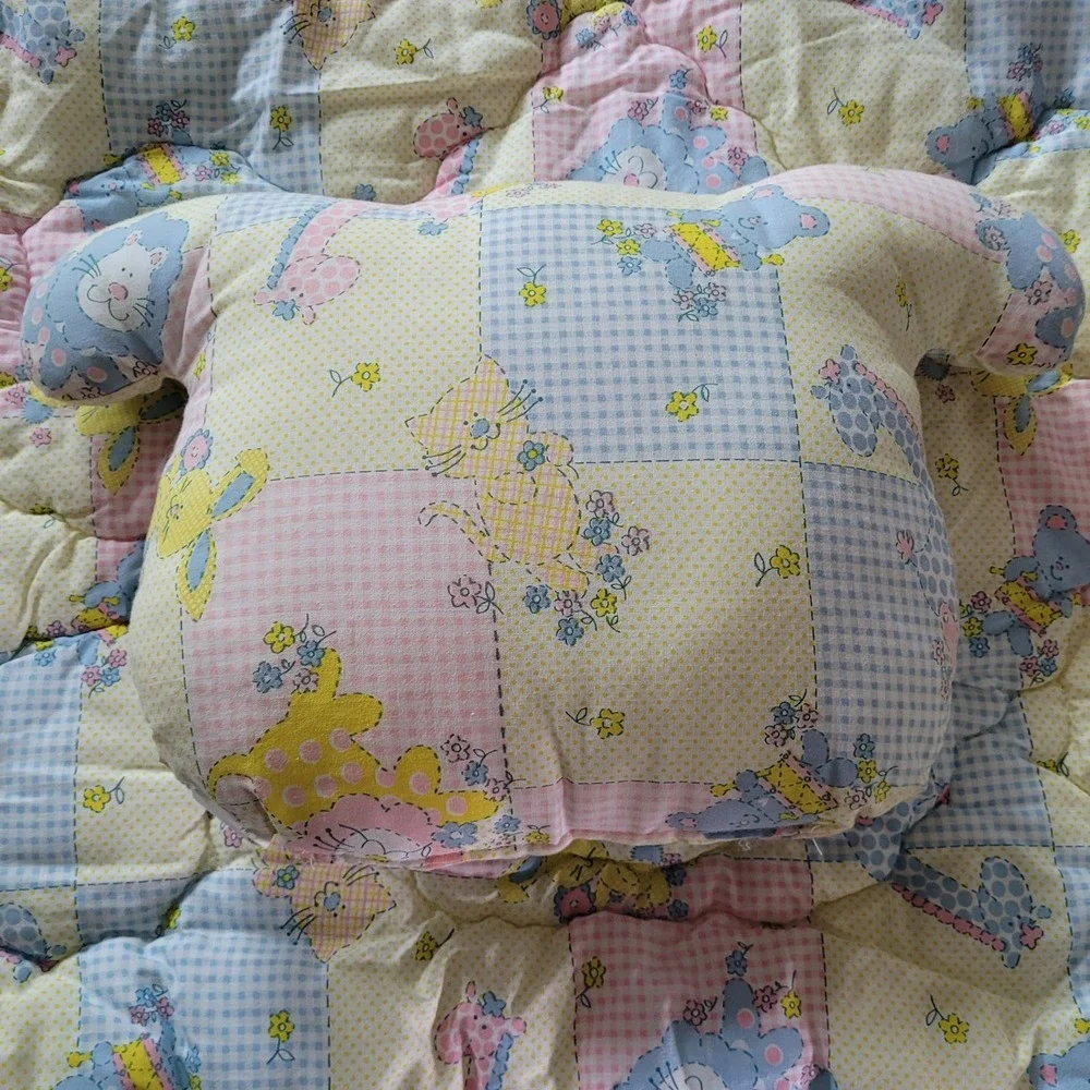 Vtg‎ 80s Quiltex Baby Quilt & Matching Animal Pillow Set - Pastel Patchwork EUC